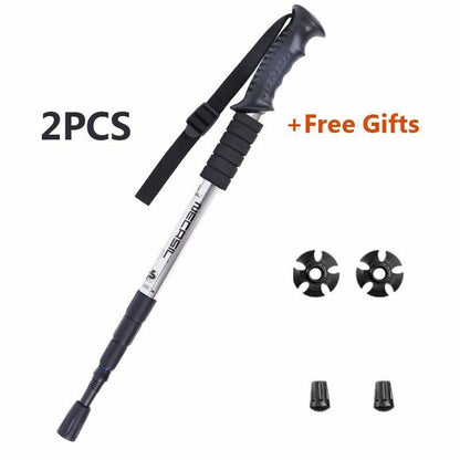 2Pcs Walking Sticks 4 Joints Telescopic Trekking Climbing Hiking Walking Rubber