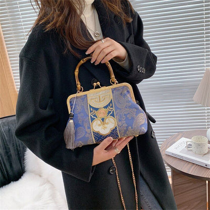 Lock Shell Bag Wood Vintage Bag Chain Shoulder Crossbody Purse Tote Handbags 1PC