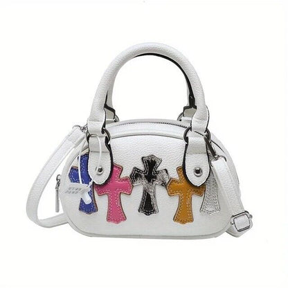 Women's Vintage Bag PU Leather Punk Crossbody Handbag Crucifix Shell Shape Gift