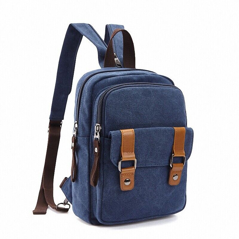 Men's Canvas Convertible Small Mini Backpack Rucksack Chest Pack Sling Bag