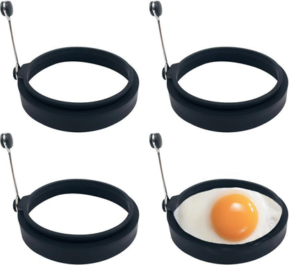 Black Silicone Egg Rings 4 Pack Molds for Fried Eggs Non-stick Cooker