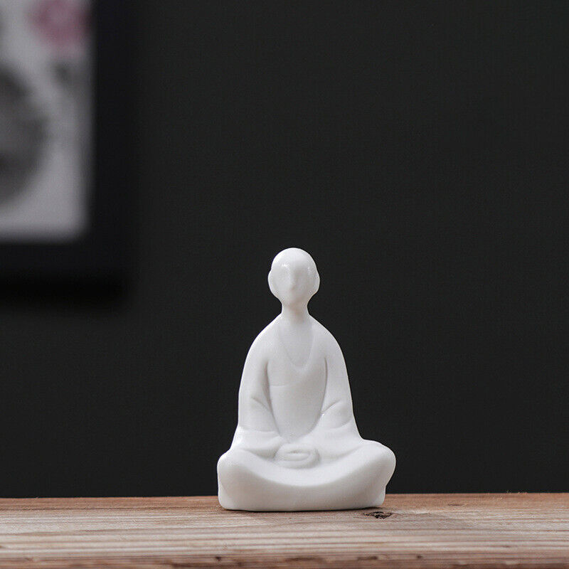 Mini White Ceramic Buddha Statue Meditating Monk Statue Ornaments Home Decor 1x