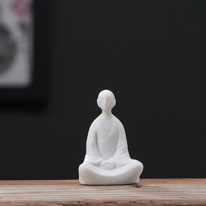 Mini White Ceramic Buddha Statue Meditating Monk Statue Ornaments Home Decor 1x