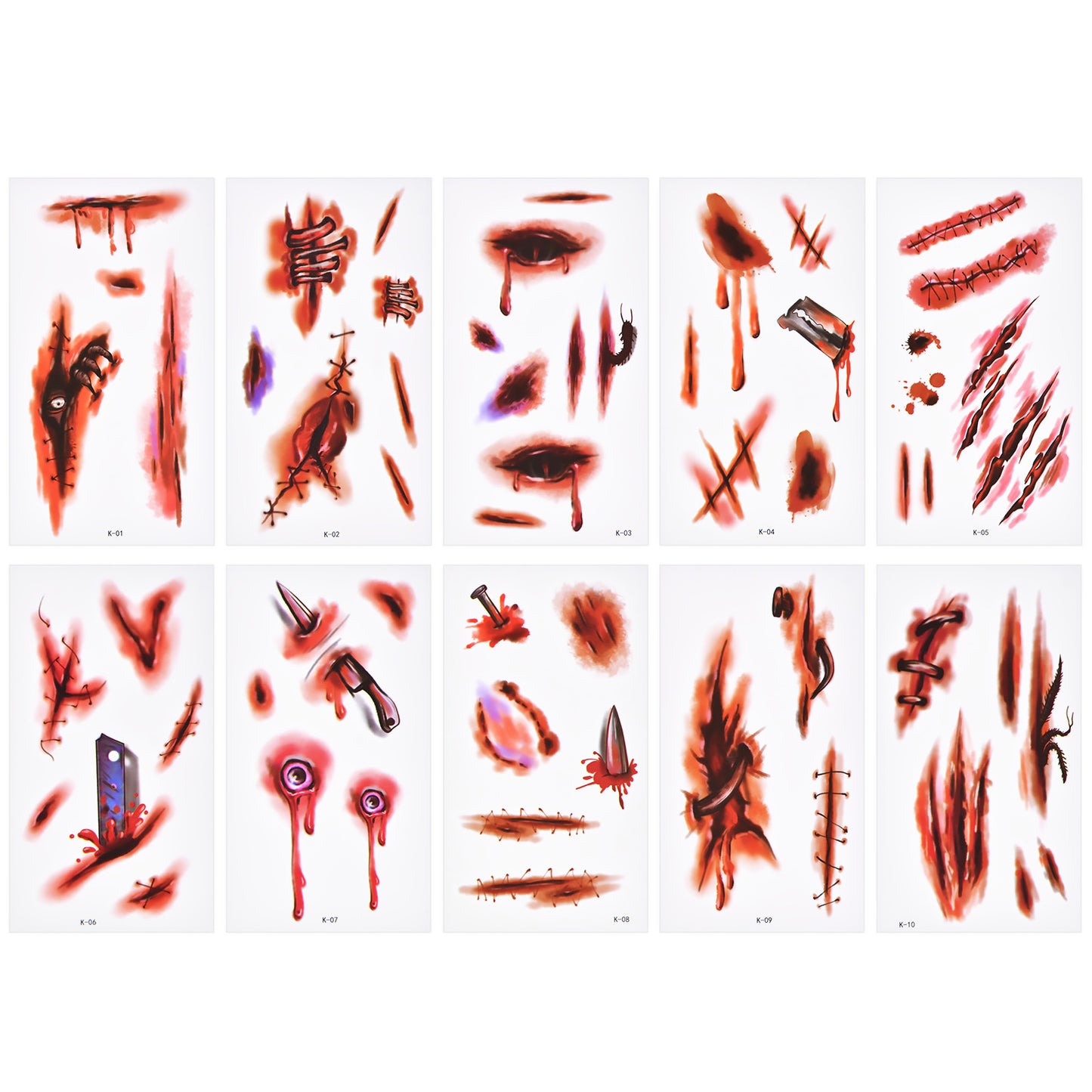 Fake Water Tattoo Scar/Real Blood Scars/Wound Stickers Halloween Horror Decor