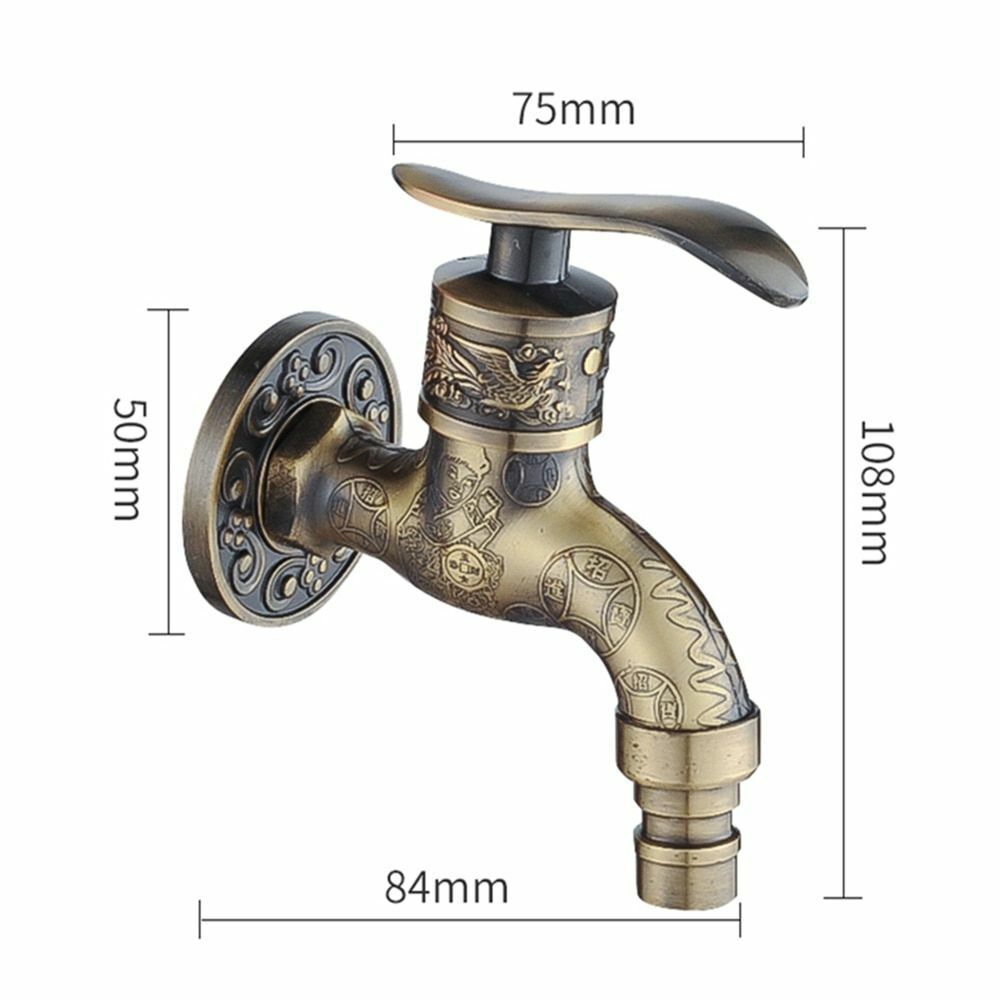 Bibcock Faucet Carved Wall Mount Zinc Alloy Antique Garden Wash Basin Decorative