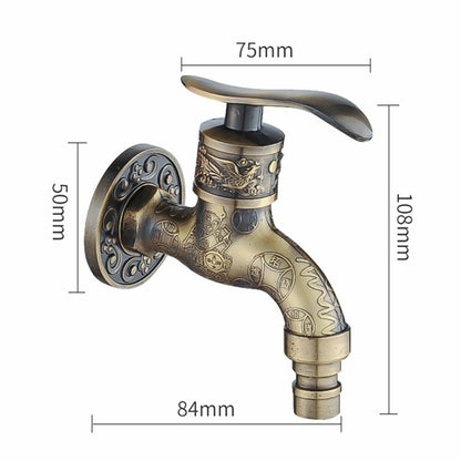 Bibcock Faucet Carved Wall Mount Zinc Alloy Antique Garden Wash Basin Decorative