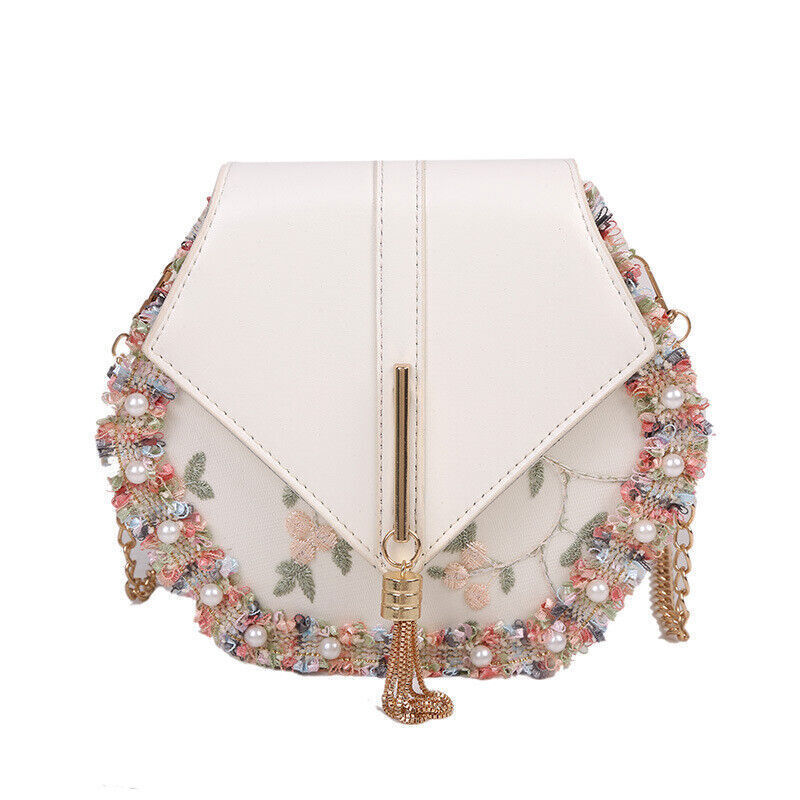 Tassel Women's Bag PU Leather Shoulder Bag Pearl Lace Crossbody Bags Handbags