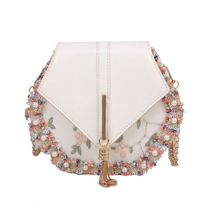 Tassel Women's Bag PU Leather Shoulder Bag Pearl Lace Crossbody Bags Handbags