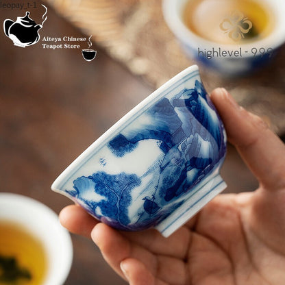 Ceramic Tea Cup Blue White Hand Cup Hand Painted Antique Porcelain Tea Bowl