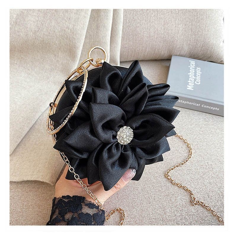 Red Flower Clutch Purse Evening Bag Diamond Wedding Silk Handbag 15*15*5 CM 1 PC