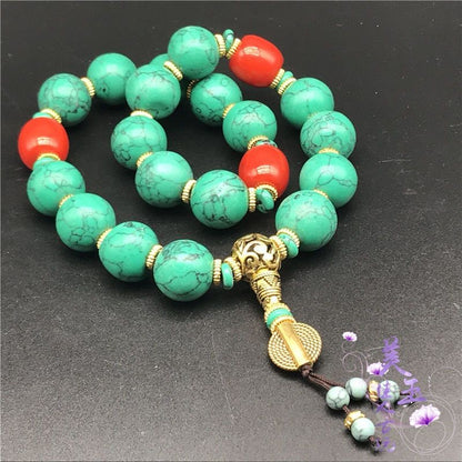 Natural Turquoise Bead Bracelet Necklace Pendant Gemstone Prayer Beads Unisex