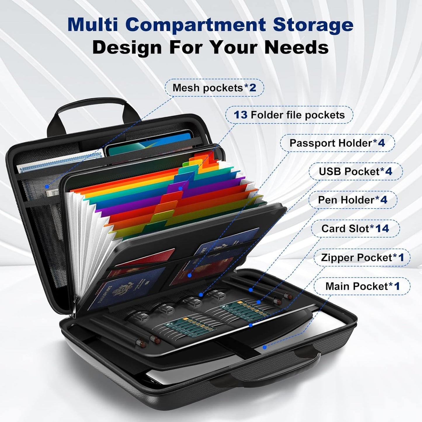 Fireproof Document Box Hard Case Fireproof File Organizer with Lock 13 Pocket
