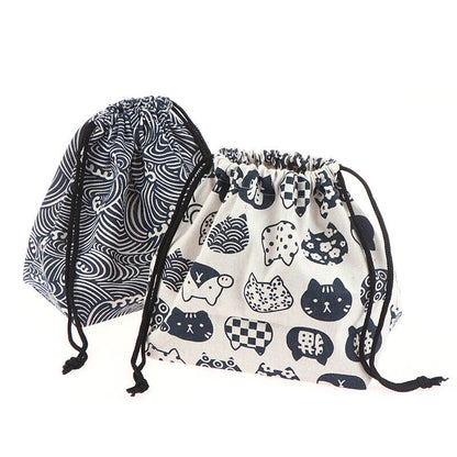 1Pc Japanese Style Drawstring Lunch Box Portable Storage Bag For Travel Picnic