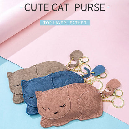 Cute Cat Ultra Thin Purse Wallet Genuine Leather Car Key Bag Mini Coin Bag