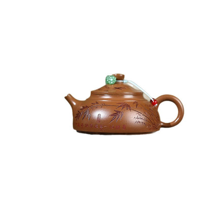 Handmade Tea Pot Marked Bamboo Carved Real Yixing Zisha Clay Master Pot 180ml