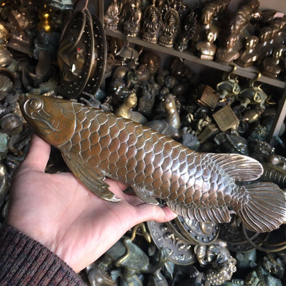 Rare fengshui Bronze Lucky brass Carved statue ' Fish every year ' Wish U Wealth