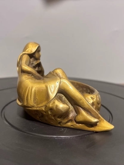Brass Long Skirt Lady Statue Beauty Girl Ashtray Artwork Sculpture Home Decor