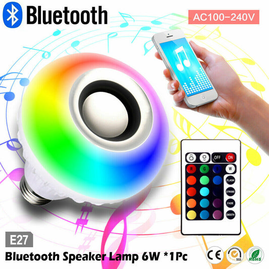 2PACK- Wireless Bluetooth Speaker E27 Bulb LED Light Music RGB Color Remote Lamp