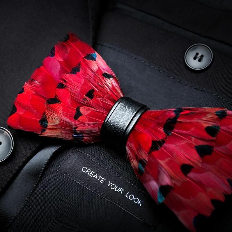 Men's Luxury Bowtie 12x5cm Peacock Feather Leather Bow Ties Fashion Party Formal