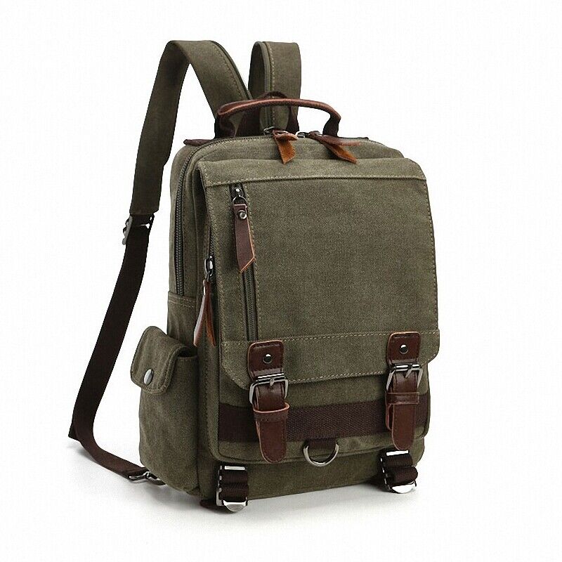 Unisex Canvas Convertible Small Backpack Rucksack Chest Pack Sling Bag Traavel