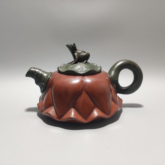 Vintage Chinese Yixing Purple Clay Teapot Zisha Ceramic Lotus Leaf Frog Tea Set