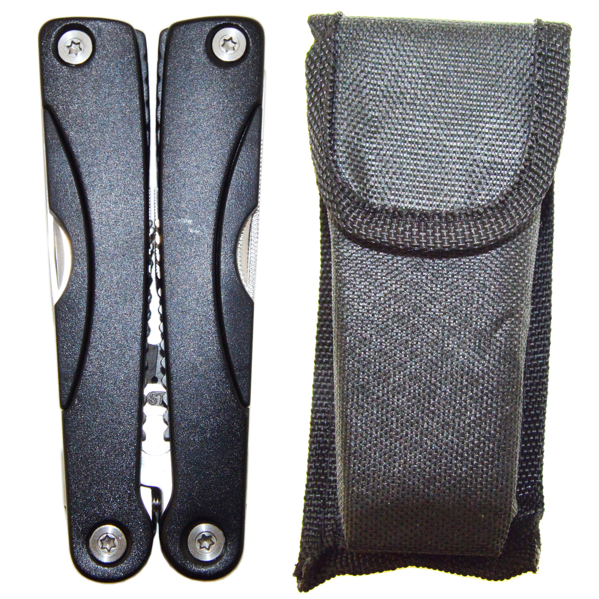Stainless Steel Portable Multi-tool with 15 Components and Nylon Holster EDC