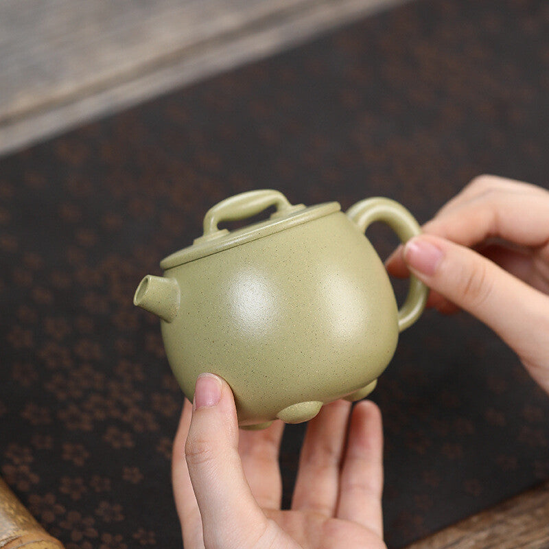 Full Handmade Tea Pot Marked Master Pot With 3 Feet Real Yixing Zisha Green Clay
