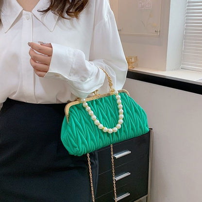 Orange Green Shoulder Bags Pearl Chain Clutch Crossbody Bags Synthetic Leather