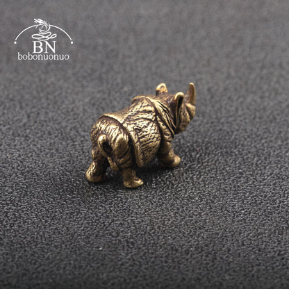 1.37" Handmade Pure Copper Rhinoceros Miniatures Figurines Vintage Brass Tea Pet