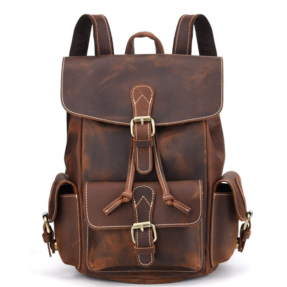 Crazy Horse Leather Men's Backpack Travel Rucksack Daypack School Bag SatchelBag