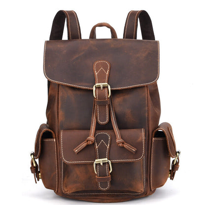 Crazy Horse Leather Men's Backpack Travel Rucksack Daypack School Bag SatchelBag
