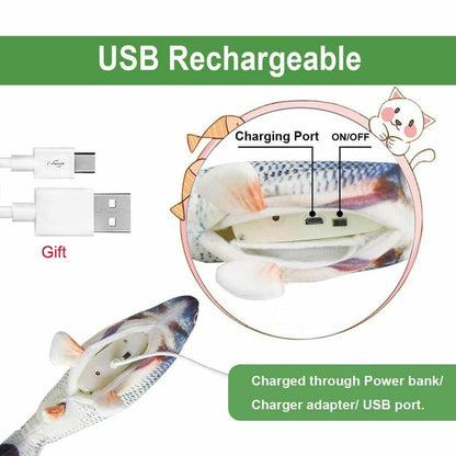 Electric Cat Toy Fish USB Charger Interactive Realistic Pet Chew Bite Floppy 30