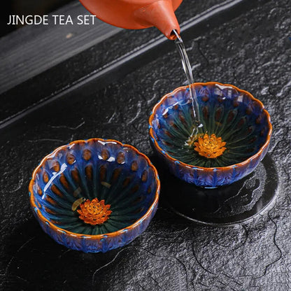 130ml Tradition Kiln Transformation Ceramic Teacup Handmade Silver Inlay Tea Cup