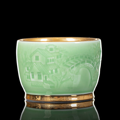 Creative Tea Cup Handmade Relief Ceramic Gilding Master Cup Chinese Kungfu Cup