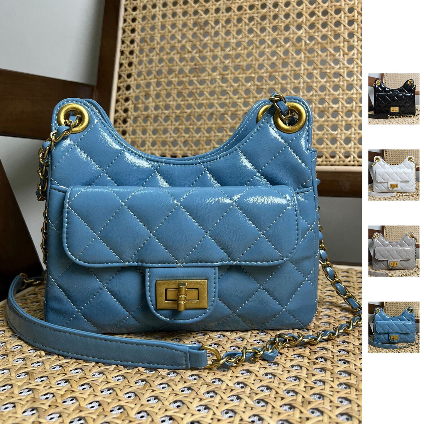 Small Mini Quilted Real Leather Shoulder Bag Hobo Crossbody Clutch Purse Chain