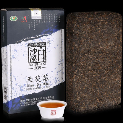 1000g TIAN FU CHA Anhua Baishaxi 1939 Dark Tea Black Tea Gold Flower Tea Brick