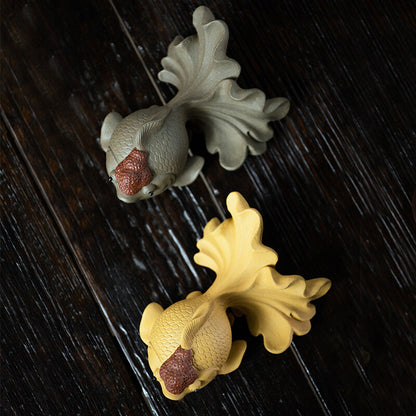 Yixing Zisha Purple Clay Tea Pet Golden Fish Carved Tea Play Creative Small