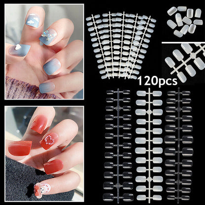 Fake Nails Transparent Nails Extension Short Square Nails 120PCS/Bag Natural DIY