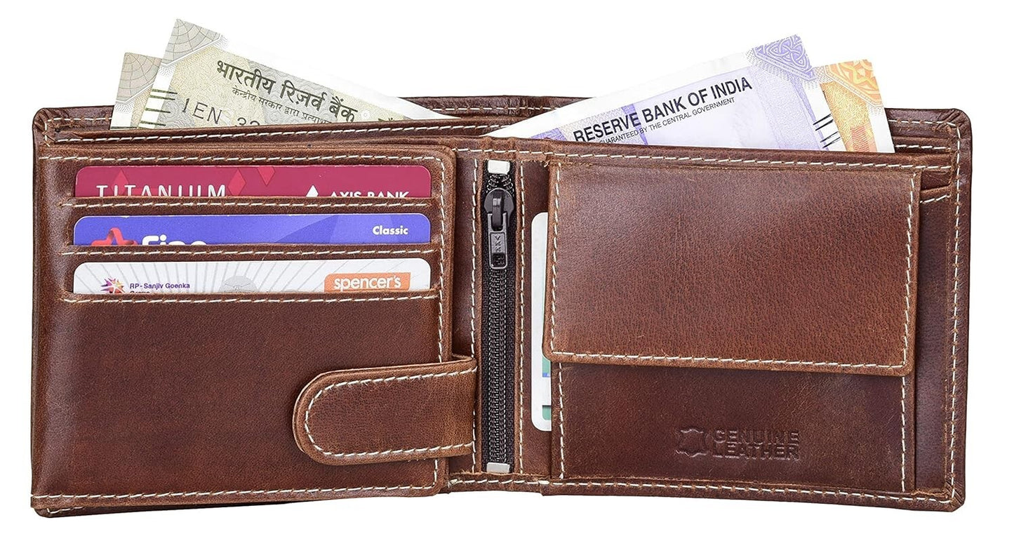 New Caramel Brown Bi-Fold Leather Men's Wallet RFID Protection Gift Item