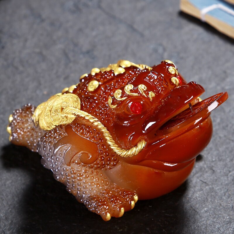 1pc Retro Golden Toad Statue Resin Color Changing Tea Pet Tea Figurine Ornament