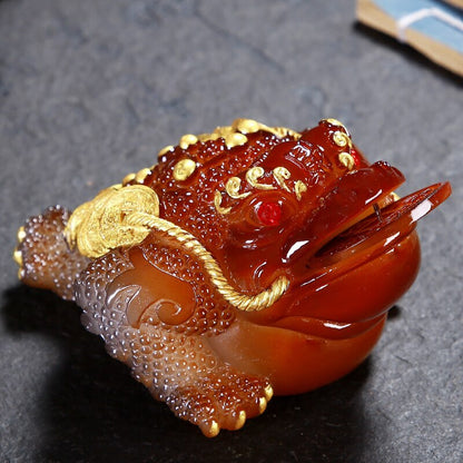 1pc Retro Golden Toad Statue Resin Color Changing Tea Pet Tea Figurine Ornament