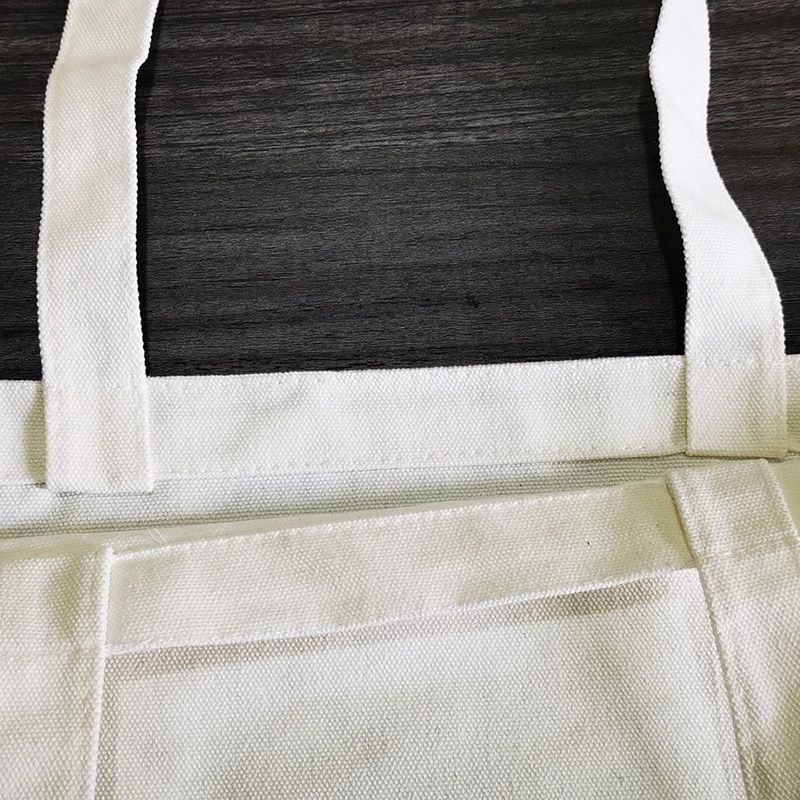 Canvas Tote Shoulder Bag Student Teacher Large Square Purse White / Black Pouch