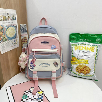 Patchwork Badge Woman Backpack Waterproof High School Bags 31*15*44 /30*13*41 CM