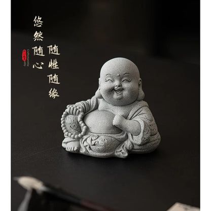 Maitreya Buddha Green Sandstone Tea Pet Ornament 6.2cm Tea Decoration Tea Play