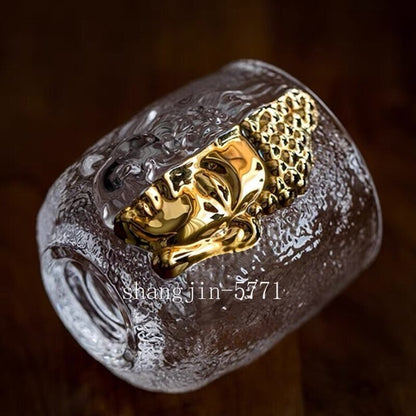 110ml Tibetan Buddhist Statue Glass Tea Cup Embossed Holy Water Decoration