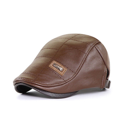 Men Beret Hat Leather Flat Cap Warm Autumn Winter Male Gatsby Retro Beret Caps