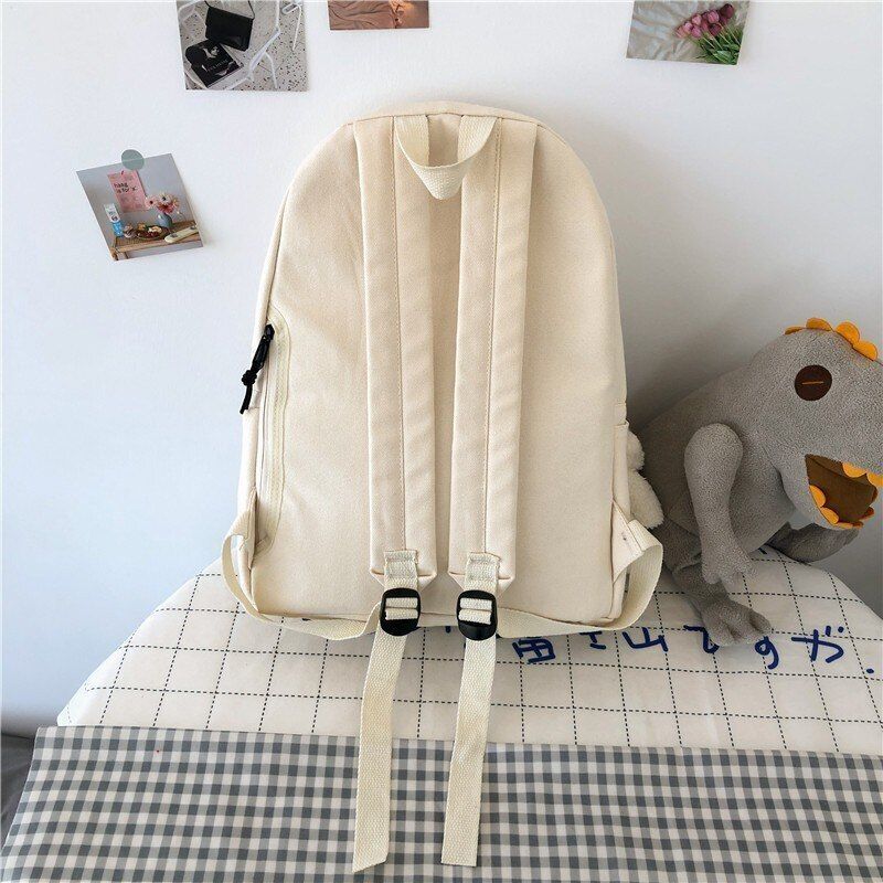 Solid Color Backpack Canvas Waterproof Schoolbag Teenager Bookbags 42*12*31 CM