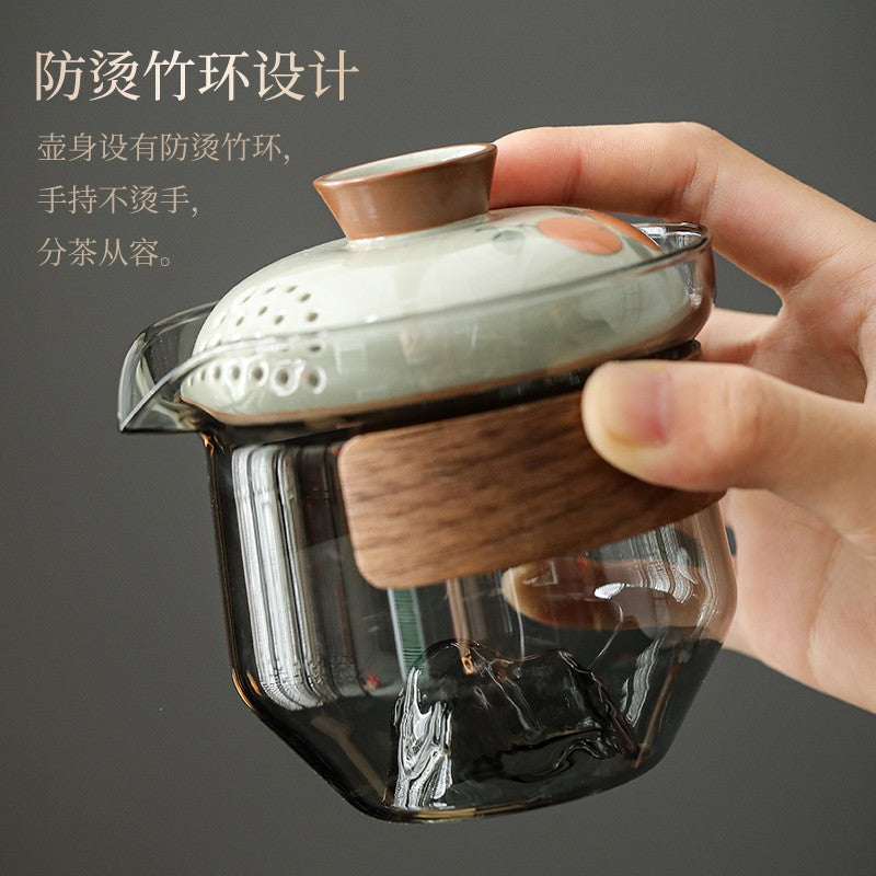 Handheld Teapot Single Pot Gaiwan Porcelain Ge Kiln Travel Tea Set