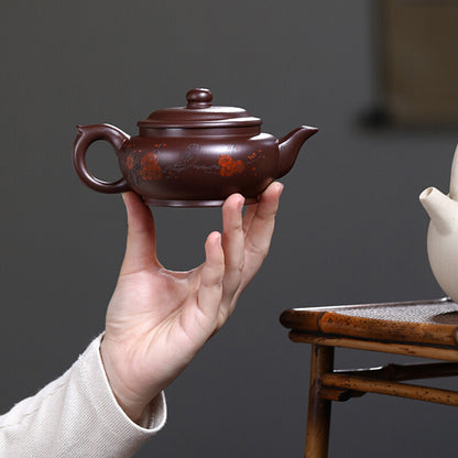 One Tea Pot 4 Matching Tea Cups Authentic Yixing Zisha Pot Marked Handmade Carve