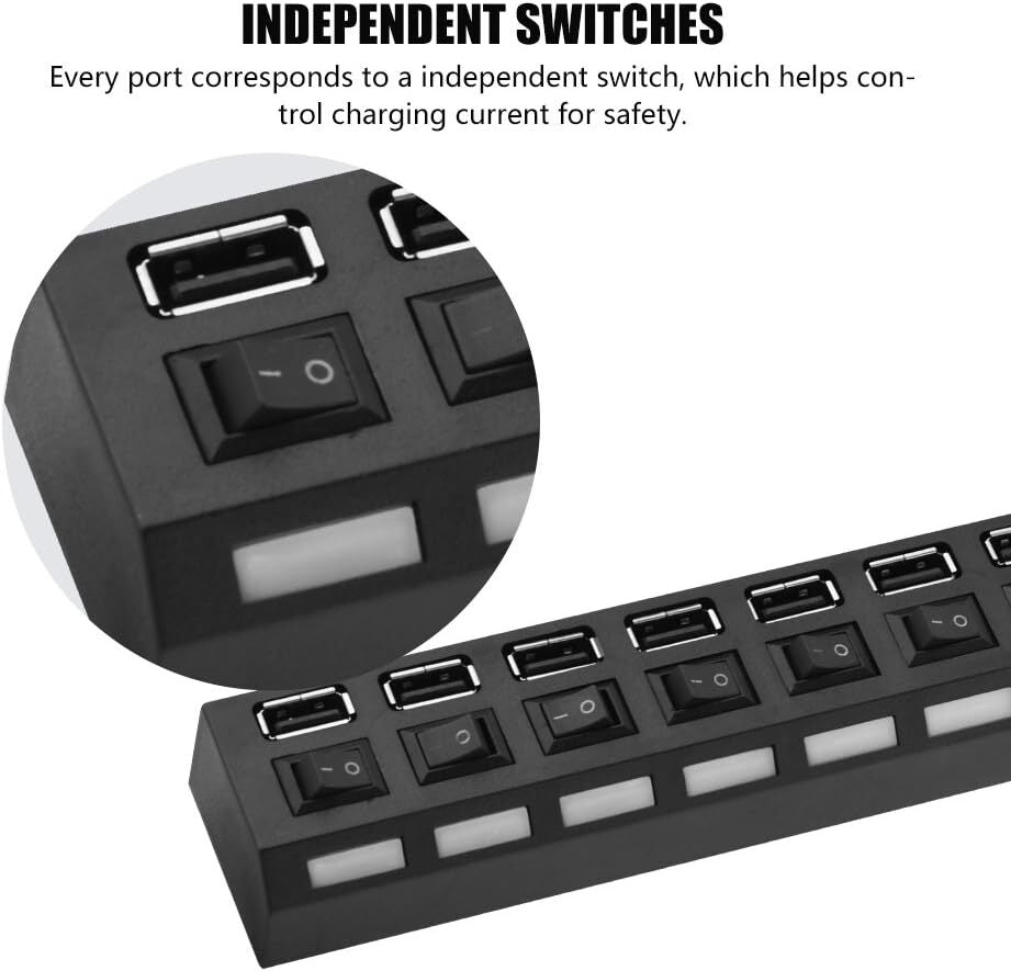 USB Hub 7 Port On/Off Switch High Speed Splitter AC Adapter Cable PC Laptop Lot